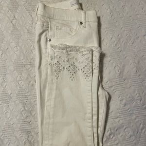 White Eyelet Ankle Cropped Jeans
